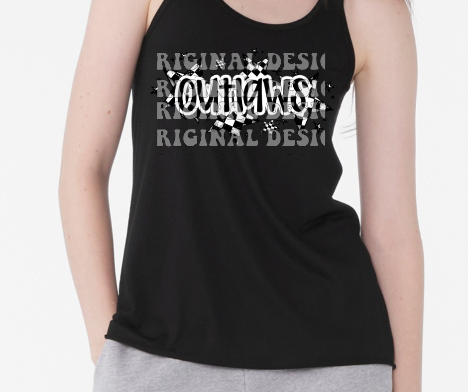 Ogemaw Outlaws 2025 Softball Red Black Gray Tank Top Options Checkered Outlaws Stars