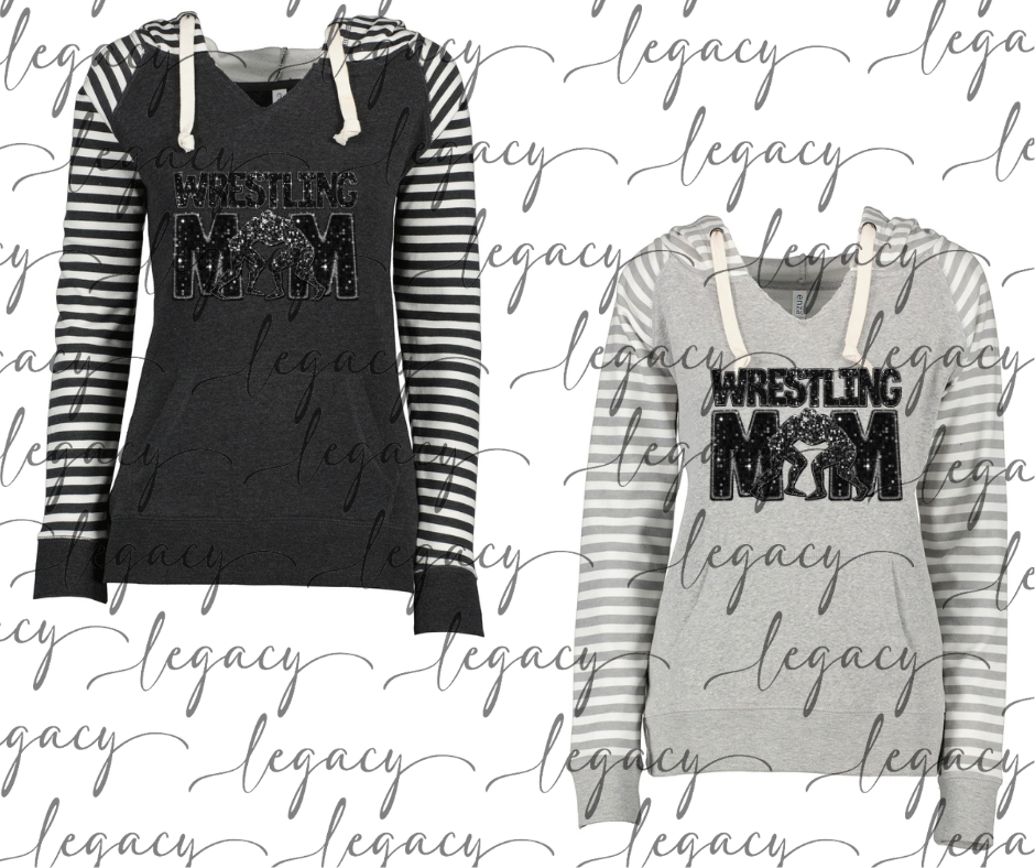 Wrestling MOM Faux Glitter Wrestling 2025 Striped Sleeves Hoodie Top Options Wrestling 2025