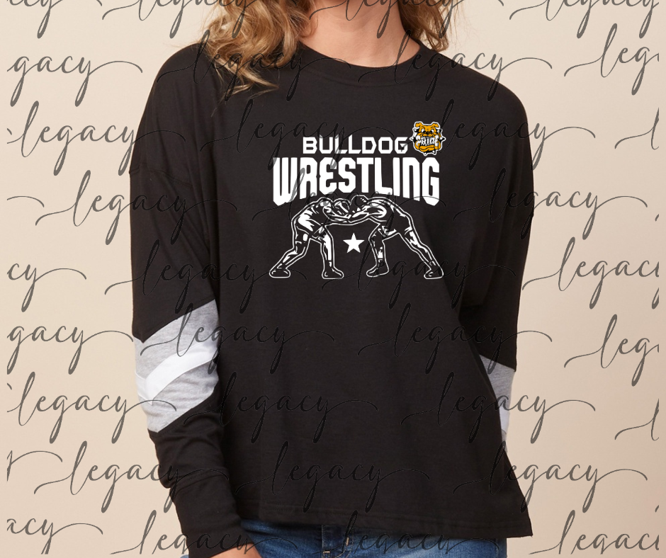 Bulldog Wrestling Wrestlers Varsity Sleeve Women's Boxy Top Bulldogs 2025
