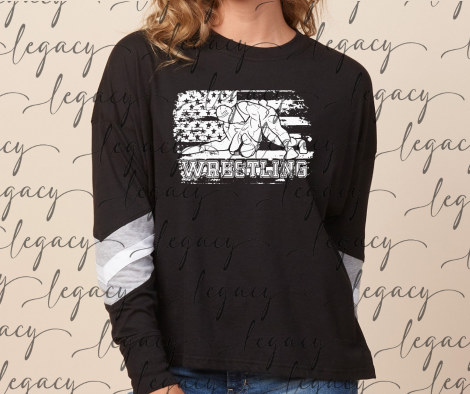 Flag Wrestlers Wrestling 2025 Varsity Sleeve Women's Boxy Top