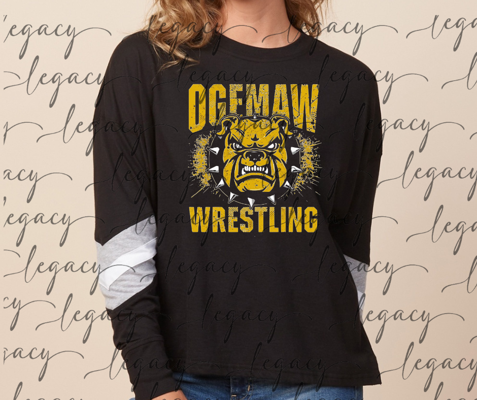Fierce Bully Ogemaw Wrestling Varsity Sleeve Women's Boxy Top Bulldogs 2025