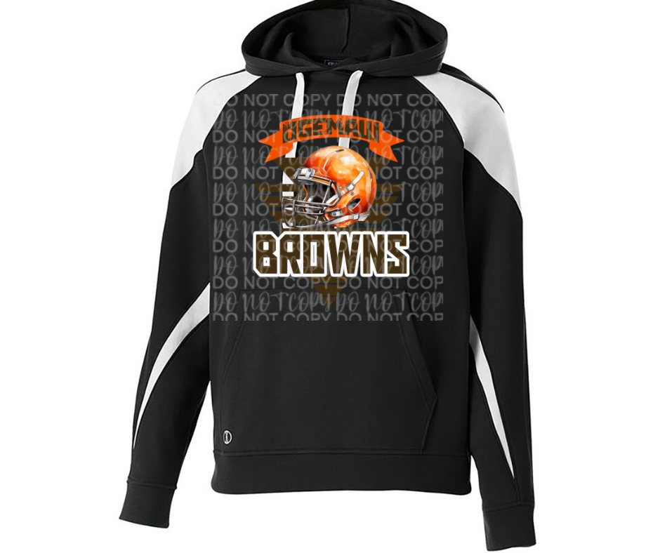 Ogemaw Browns 2025 Football Helmet Triangles Specialty Name Brand Hoodie Options