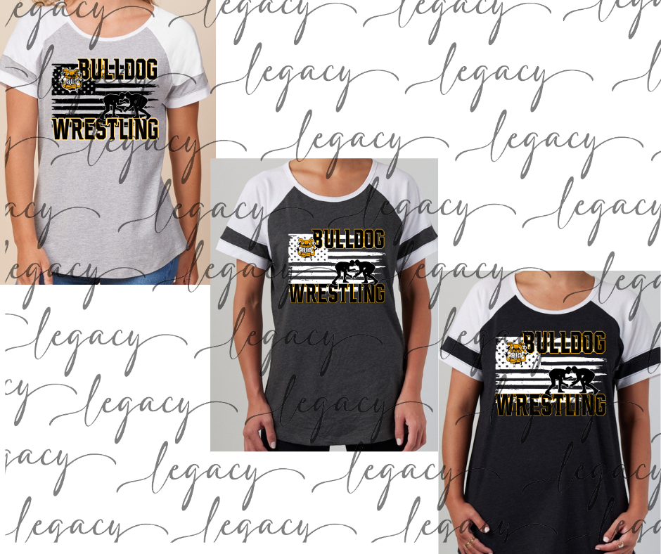 Ogemaw Wrestling Flag Colorblock Women's Tee Multi Color Options Bulldogs 2025