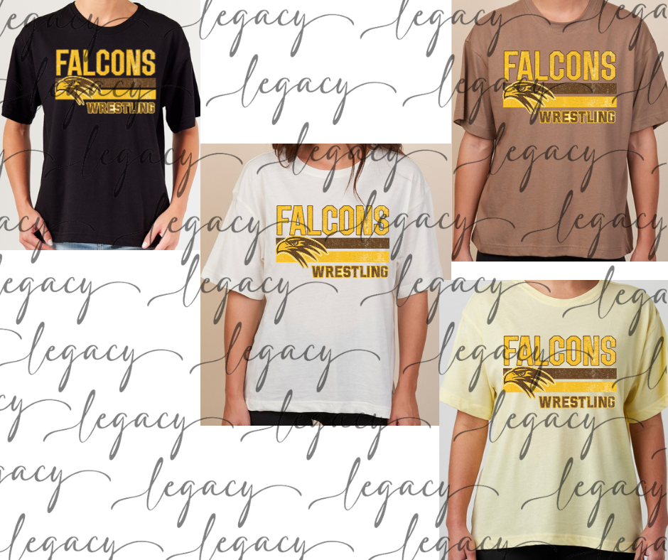 Falcons Wrestling Distressed Stripes Pride Boxy Women's Tee Multi Color Options Falcon Wrestling 2025