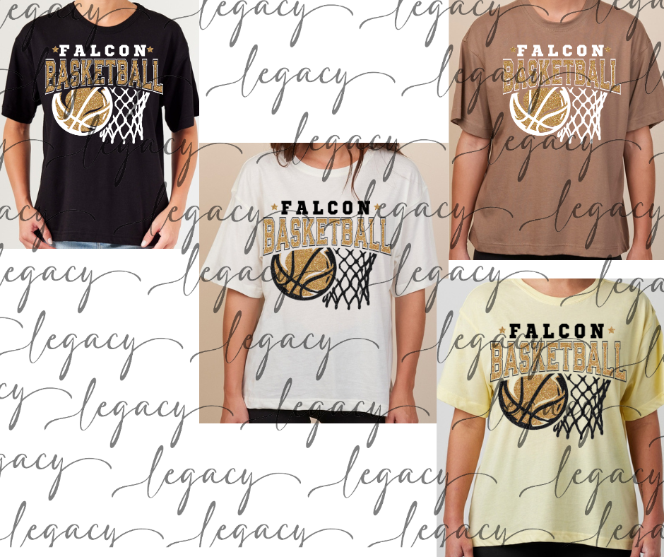 Falcon Basketball Faux Glitter Net Boxy Women's Tee Multi Color Options Falcon Basketball 2025