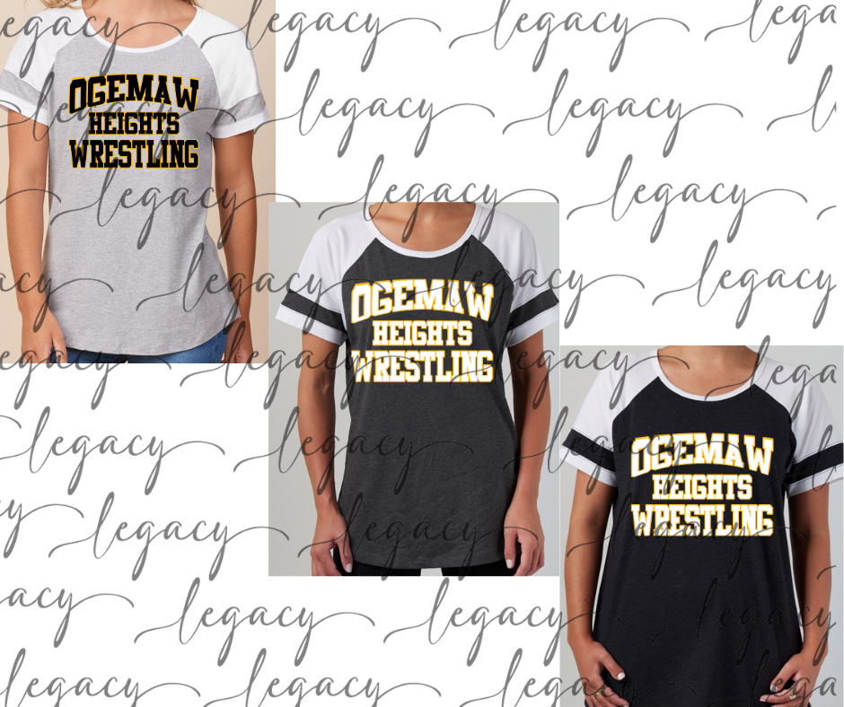 Ogemaw Heights Wrestling Colorblock Women's Tee Multi Color Options Falcon Wrestling 2025