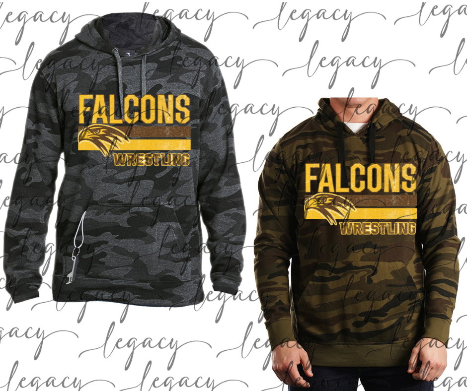 Falcons Wrestling Distressed Stripes CAMO Hoodie Options Falcon Wrestling 2025