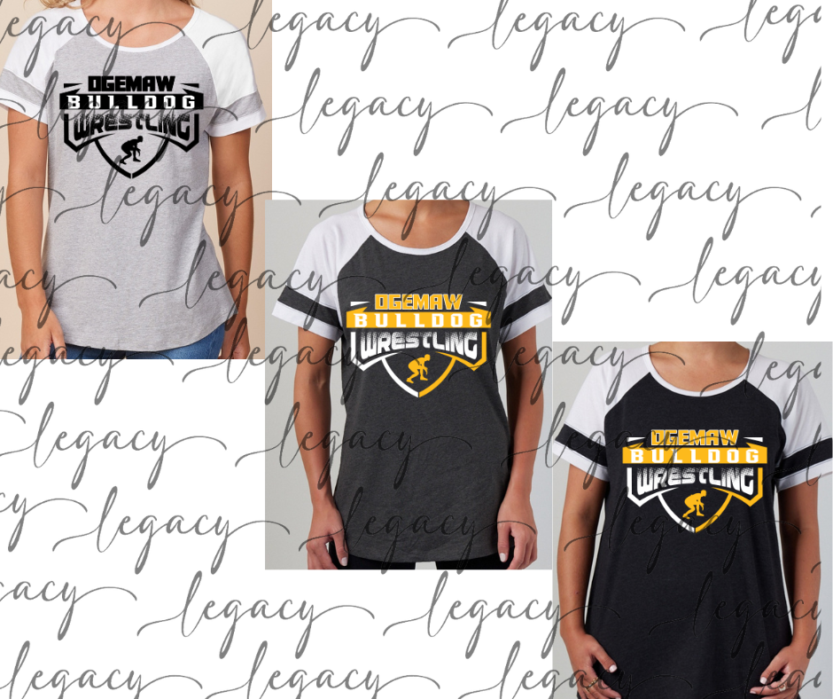 Ogemaw Bulldog Wrestling Wrestler Colorblock Women's Tee Multi Color Options Bulldogs 2025