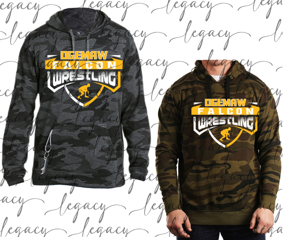 Ogemaw Falcon Wrestling Wrestler CAMO Hoodie Options Falcon Wrestling 2025