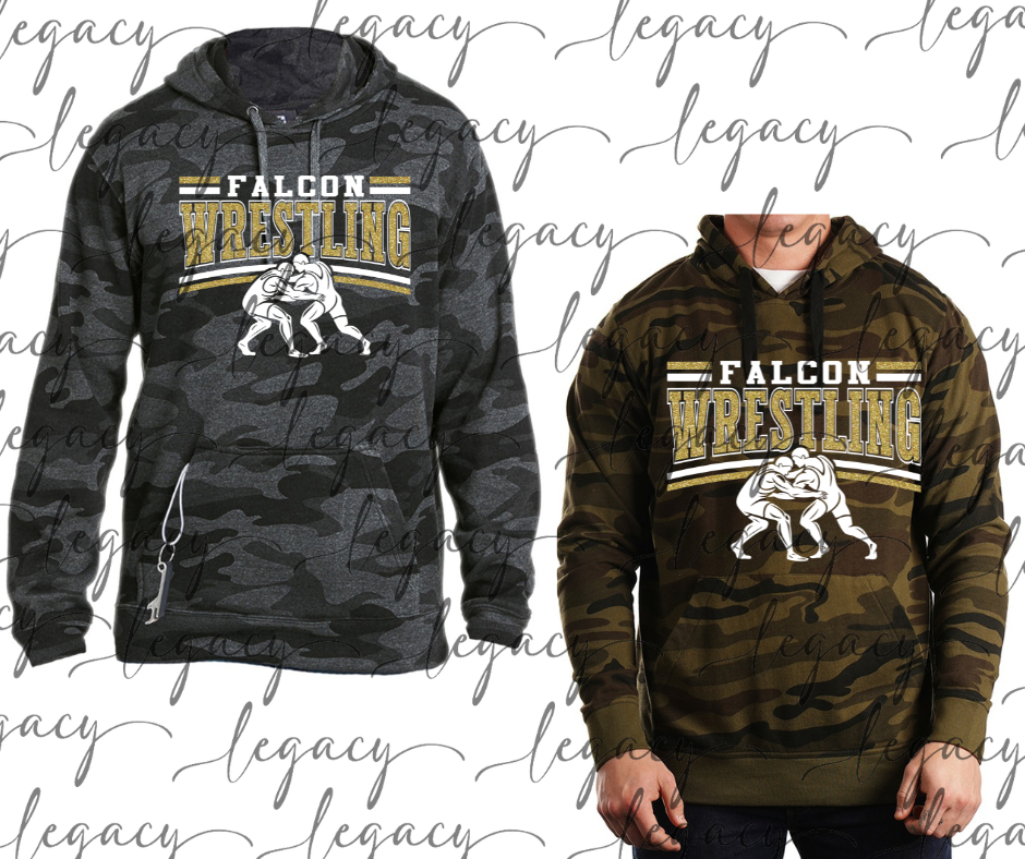Falcon Wrestling Wrestlers CAMO Hoodie Options Falcon Wrestling 2025