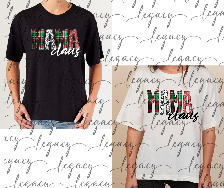 Mama Claus Boxy Women's Tee Multi Color Options Holiday Magic