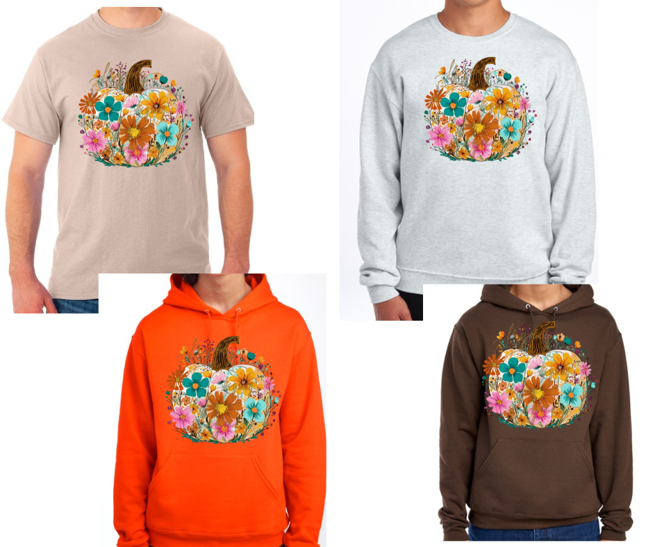 Cute Floral Pumpkin Fall Halloween Floral Fall 2025 Cotton Poly Blend Top Options