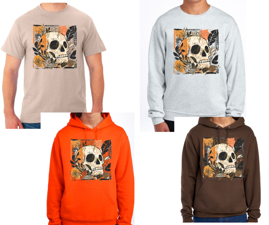 Cute Skelly Fall Halloween Floral Fall 2025 Cotton Poly Blend Top Options