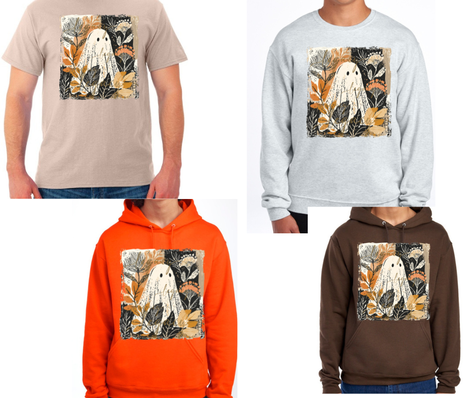 Cute Ghosty Fall Halloween Floral Fall 2025 Cotton Poly Blend Top Options