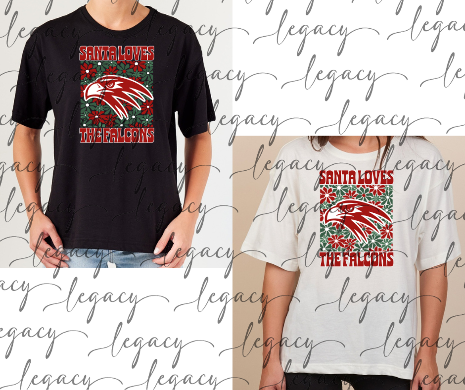 Santa Loves the Falcons Boxy Women's Tee Multi Color Options Holiday Magic