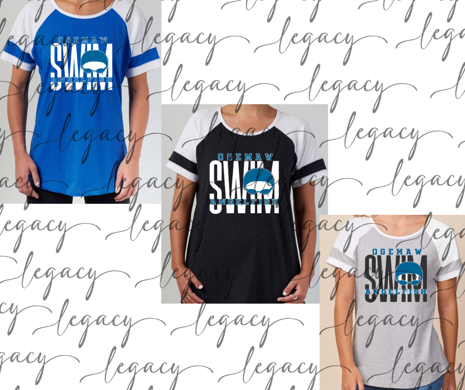 Angelfish Swim 2025 Colorblock Women's Tee Multi Color Options Angelfish Swim Goggles