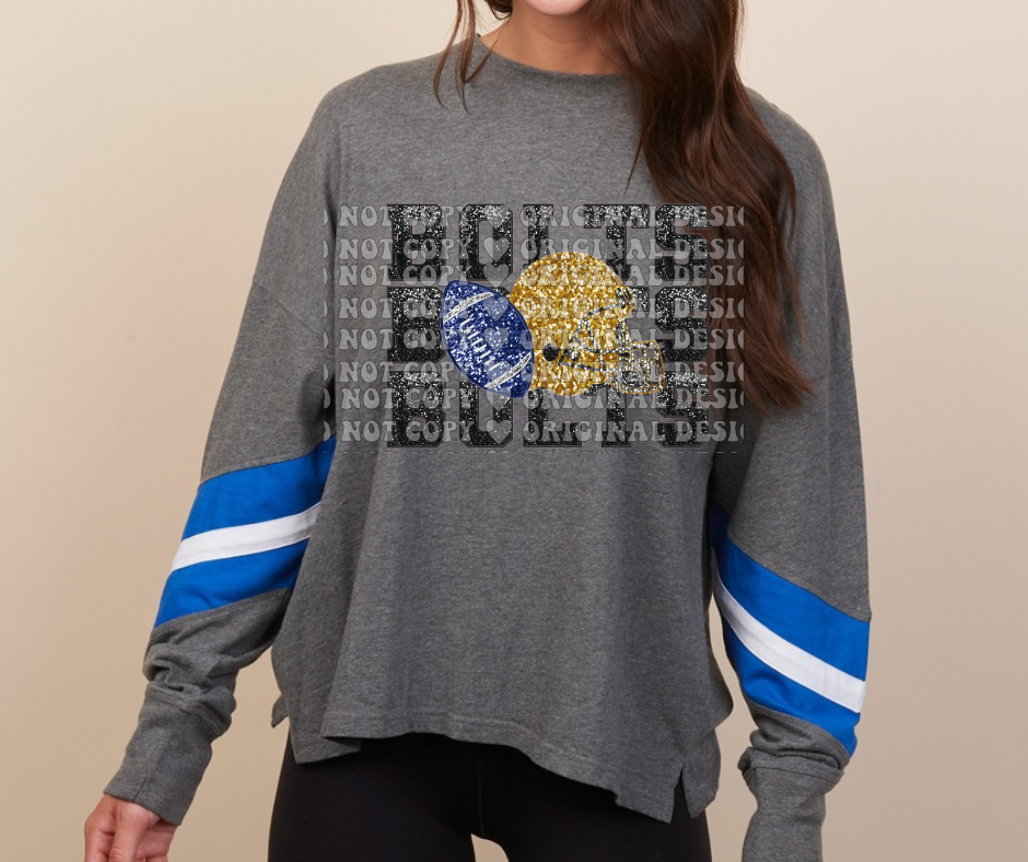 Thunderbolts Stacked Faux Glitter football Long Sleeve Color Block Top Mio Thunderbolts 2025