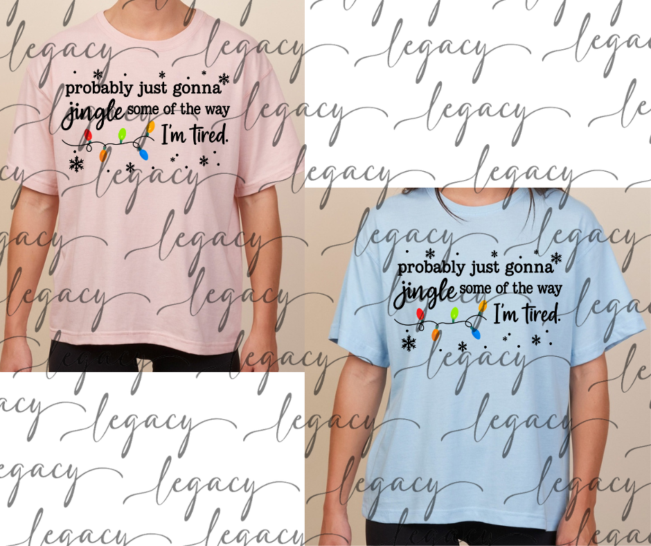 Jingle Tired Boxy Women's Tee Multi Color Options Holiday Magic