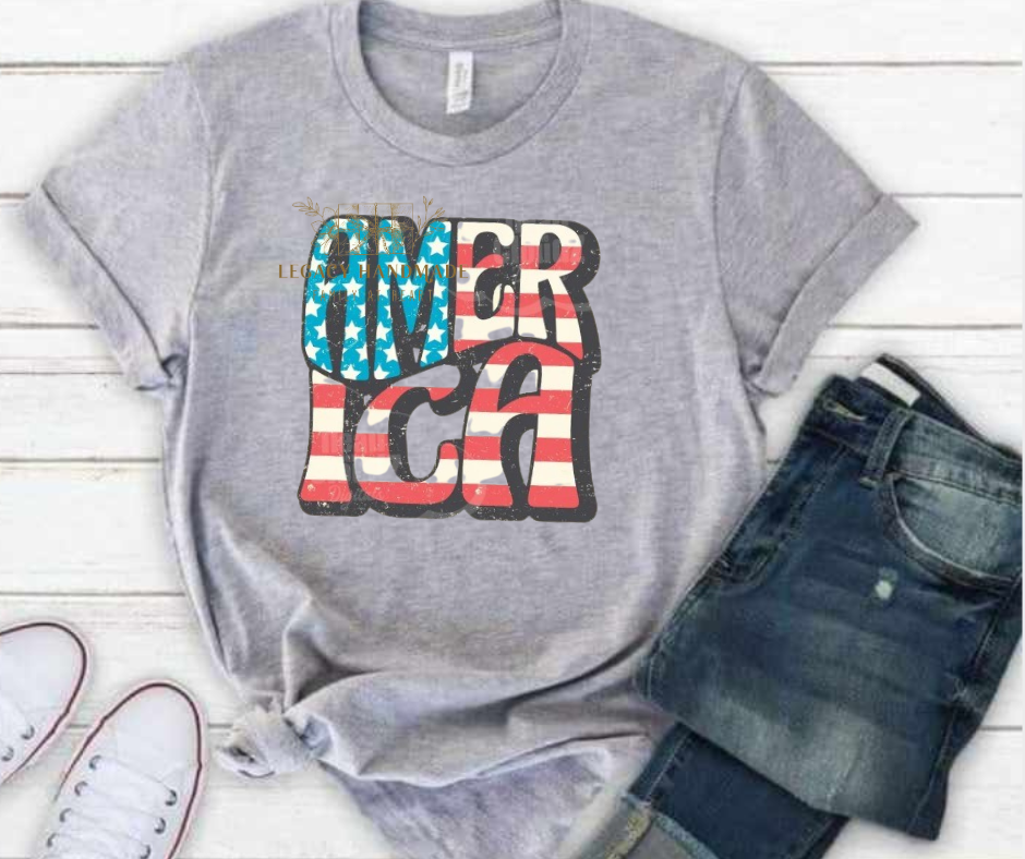 America Retro Bubble Letters 4th Red White & Blue American Pride America Freedom 2025