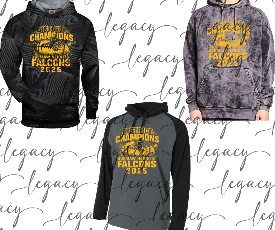2025 Falcon Football DISTRICT CHAMPS Specialty Hoodie Options