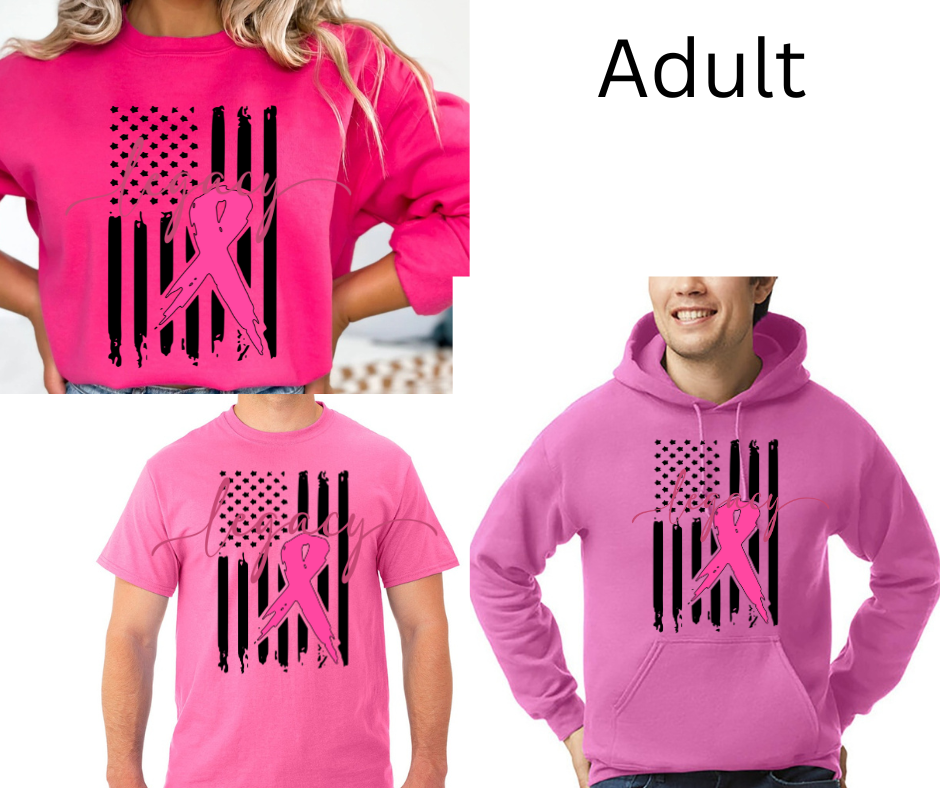 Pink Ribbon Distressed Flag Pink Cotton/Poly Blend Top Options PinkOut
