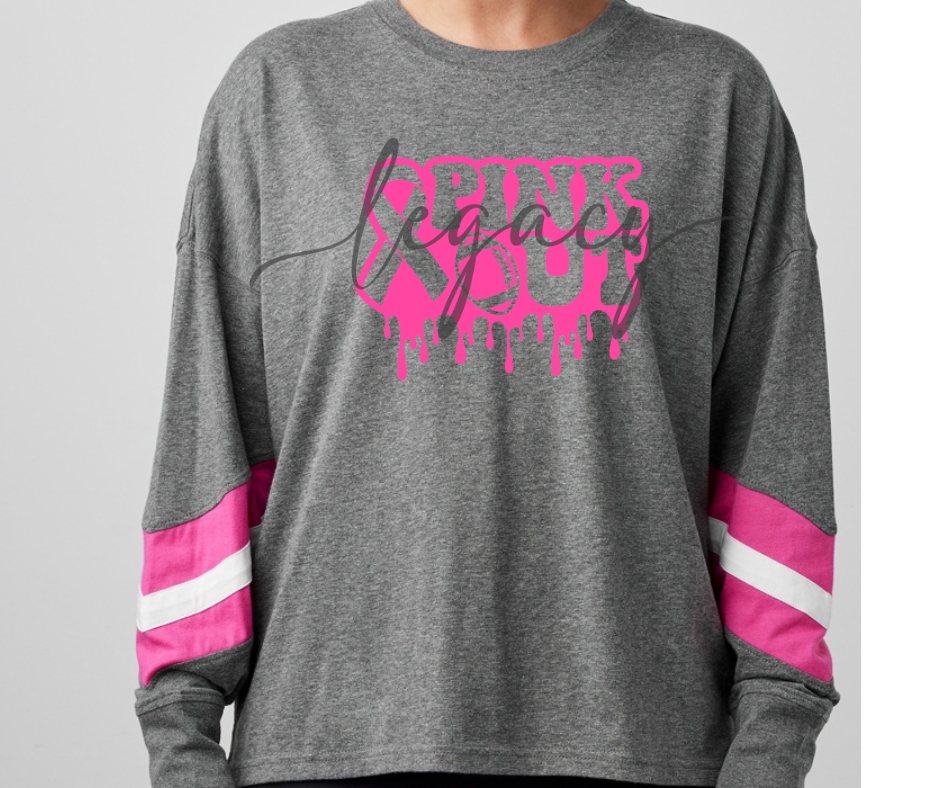 Pink Out Football Drip Long Sleeve Varsity Style Top Ogemaw Browns Falcon Football 2025