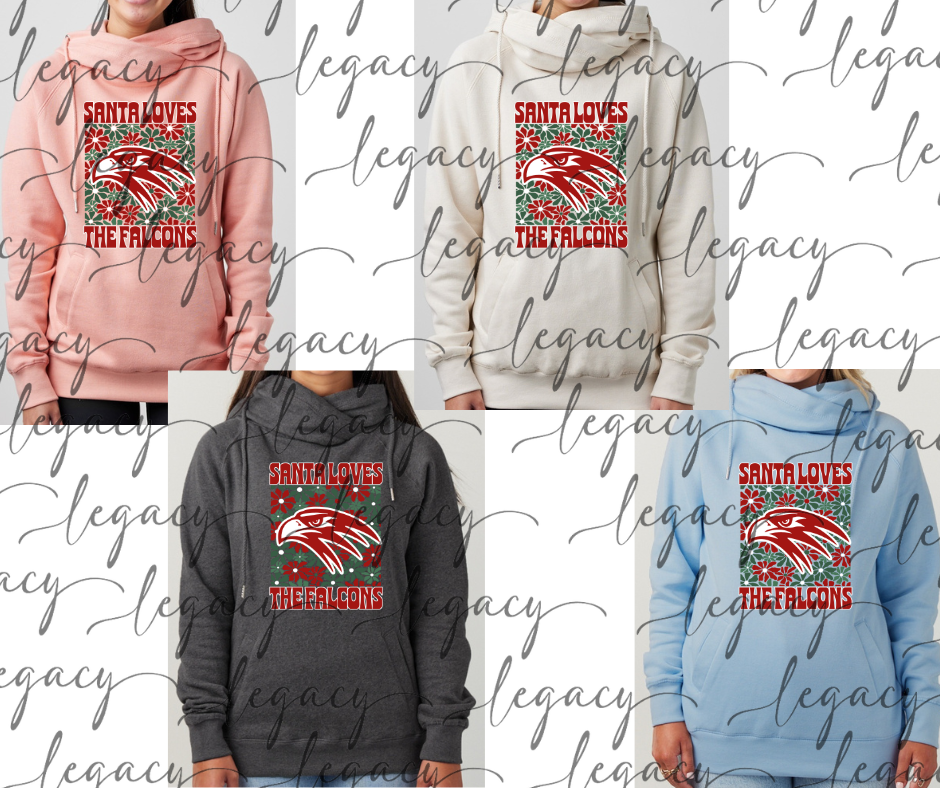 Santa Loves the Falcons Cowl Neck Top Multi Color Options Holiday Magic