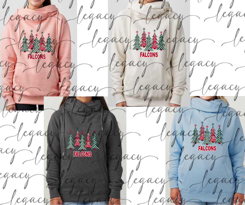 Falcons Trees Cowl Neck Top Multi Color Options Holiday Magic