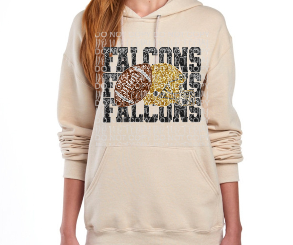 Ogemaw Falcon Football 2025 FAUX GLITTER STACKED FALCONS FOOTBALL HELMET Falcon Sports Cotton/Poly Blend Top Options