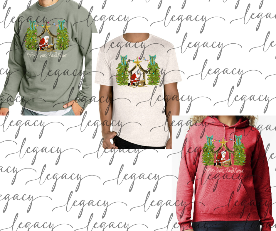 every knee shall bow Cotton/Poly Blend Multi Color Top Options Holiday Magic