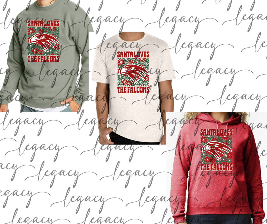Santa Loves the Falcons Cotton/Poly Blend Multi Color Top Options Holiday Magic