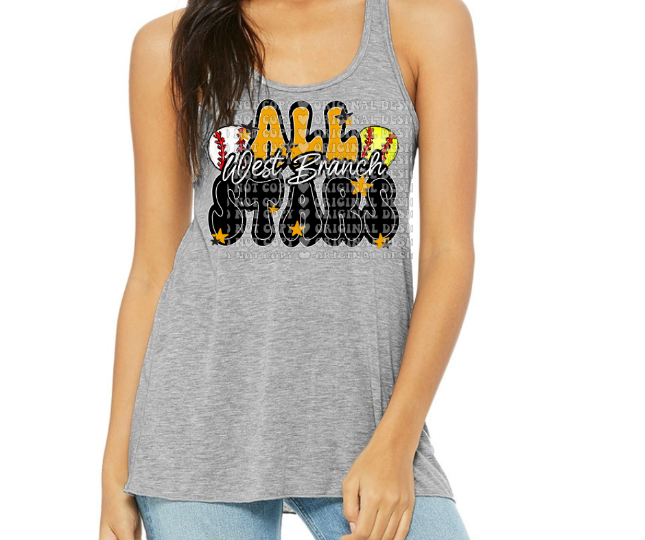 West Branch Allstars 2025 Tank Options Softball & Baseball Allstars