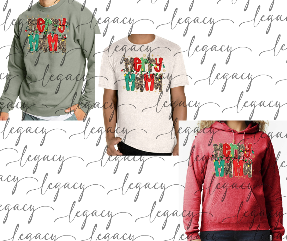 Merry Mama Red Green Grey Black Cream Cotton/Poly Blend Multi Color Top Options Holiday Magic