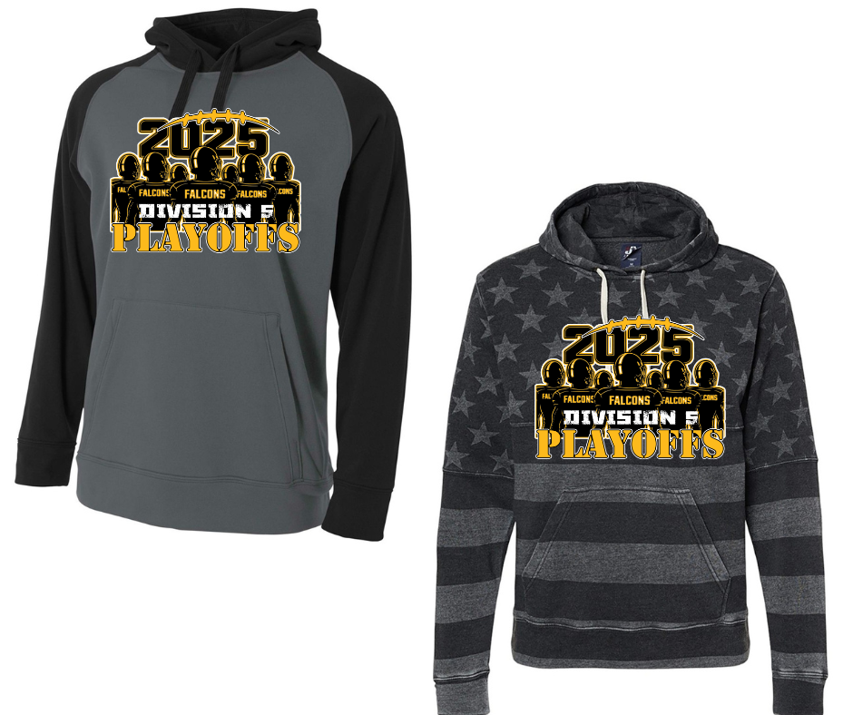 2025 Falcon Football Playoffs Specialty Name Brand Hoodie Options