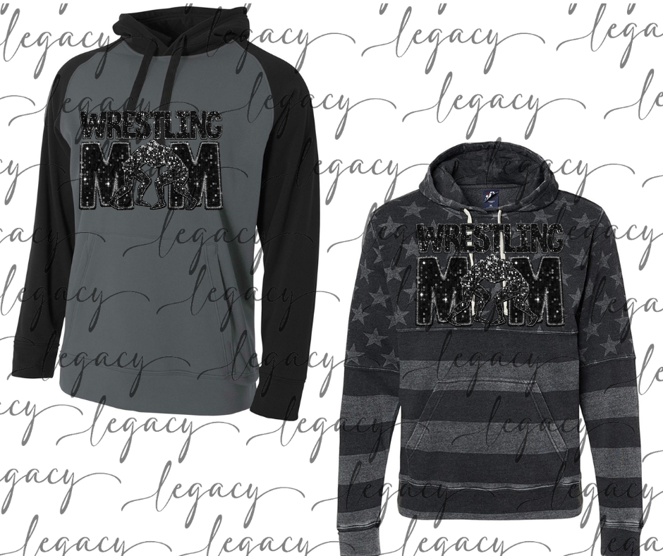 Wrestling MOM Faux Glitter Wrestling 2025 Specialty Name Brand Hoodie Options Bulldogs 2025 Falcon Wrestling 2025 OHHS Wrestling
