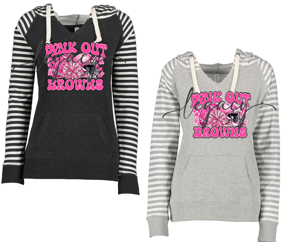 Pink Out Football Pom Helmet Striped Sleeves Hoodie Top Options Ogemaw Browns 2025 Falcon Football