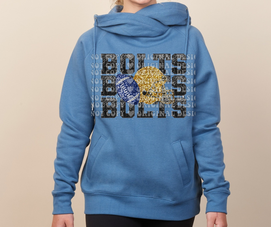 Thunderbolts Stacked Faux Glitter Football Cowl Neck Top Options Mio Thunderbolts 2025