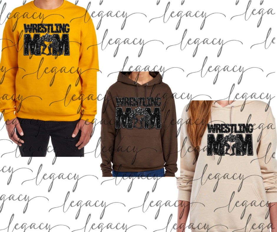 Wrestling MOM Faux Glitter Wrestling 2025 Cotton/Poly Blend Multi Color Top Options Wrestling 2025