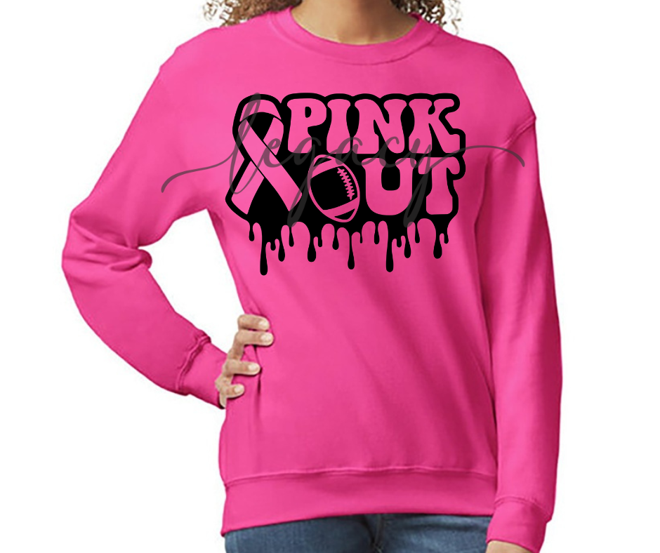 Drip PINK Cotton/Poly Blend Top Options Pink Out Football 2025 Ogemaw Browns Falcon Football