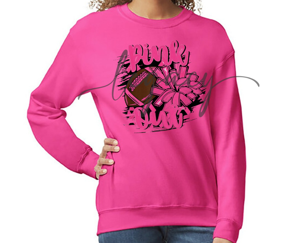 Football & Pom PINK Cotton/Poly Blend Top Options Pink Out Football 2025 Ogemaw Browns Falcon Football
