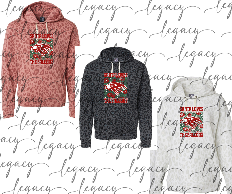 Santa Loves the Falcons Leopard Women's Hoodie Options Holiday Magic