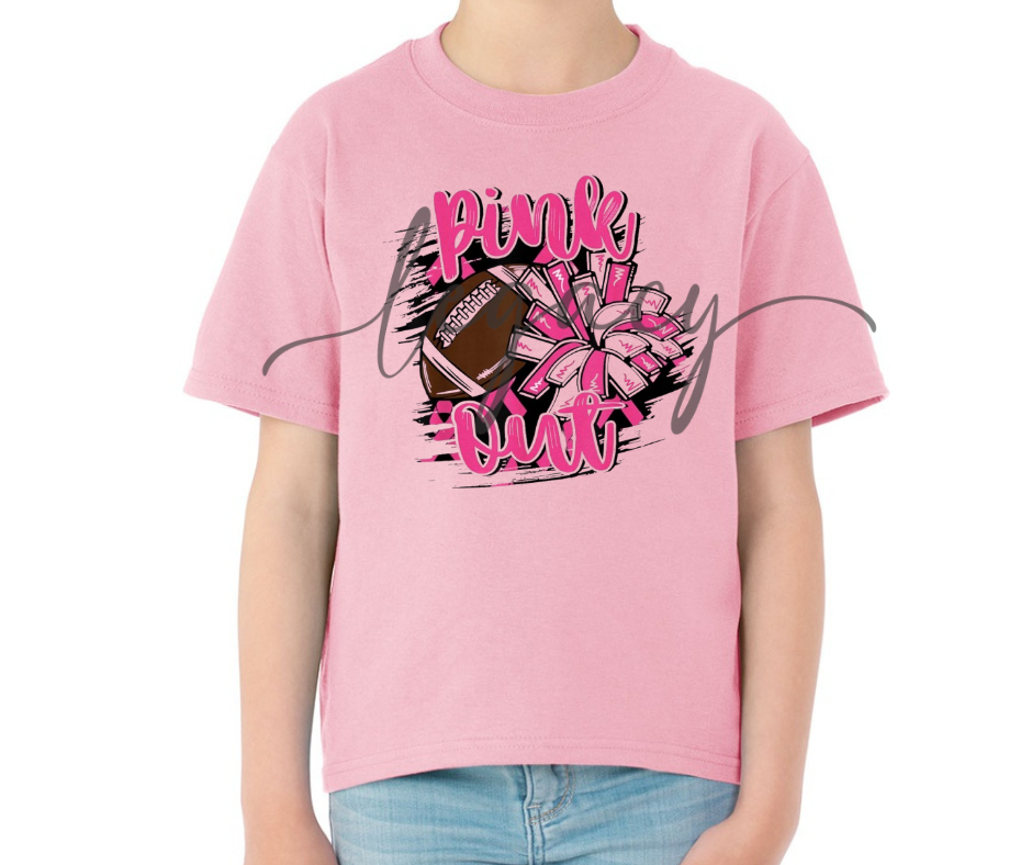 Football & Pom PINK Cotton/Poly Blend Top Options Pink Out Football 2025 Ogemaw Browns Falcon Football