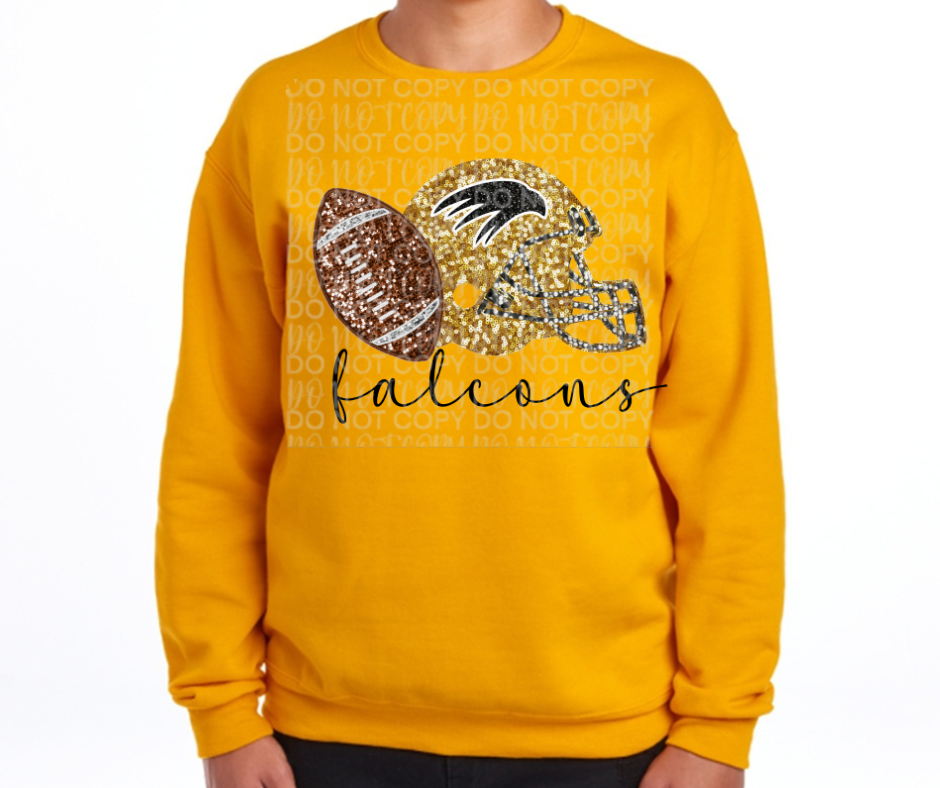Ogemaw Falcon Football FAUX Glitter Helmet Football Falcon Sports Cotton/Poly Blend Top Options
