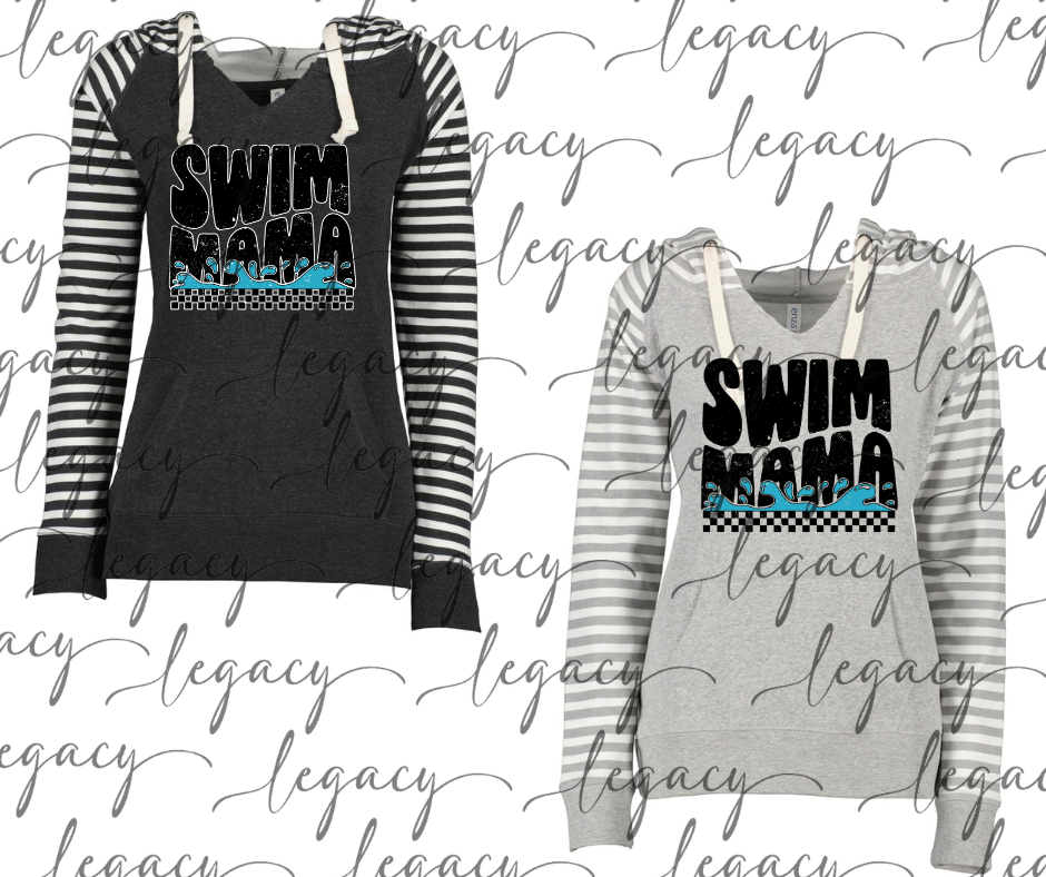 Swim Mama Angelfish Swim 2025 Striped Sleeves Hoodie Top Options