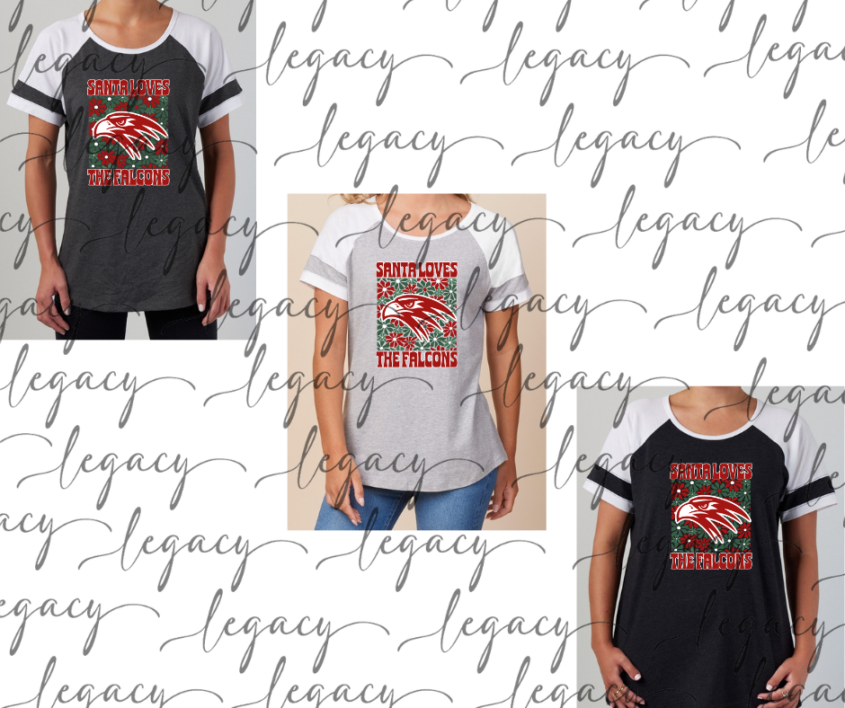 Santa Loves the Falcons Colorblock Women's Tee Multi Color Options Holiday Magic