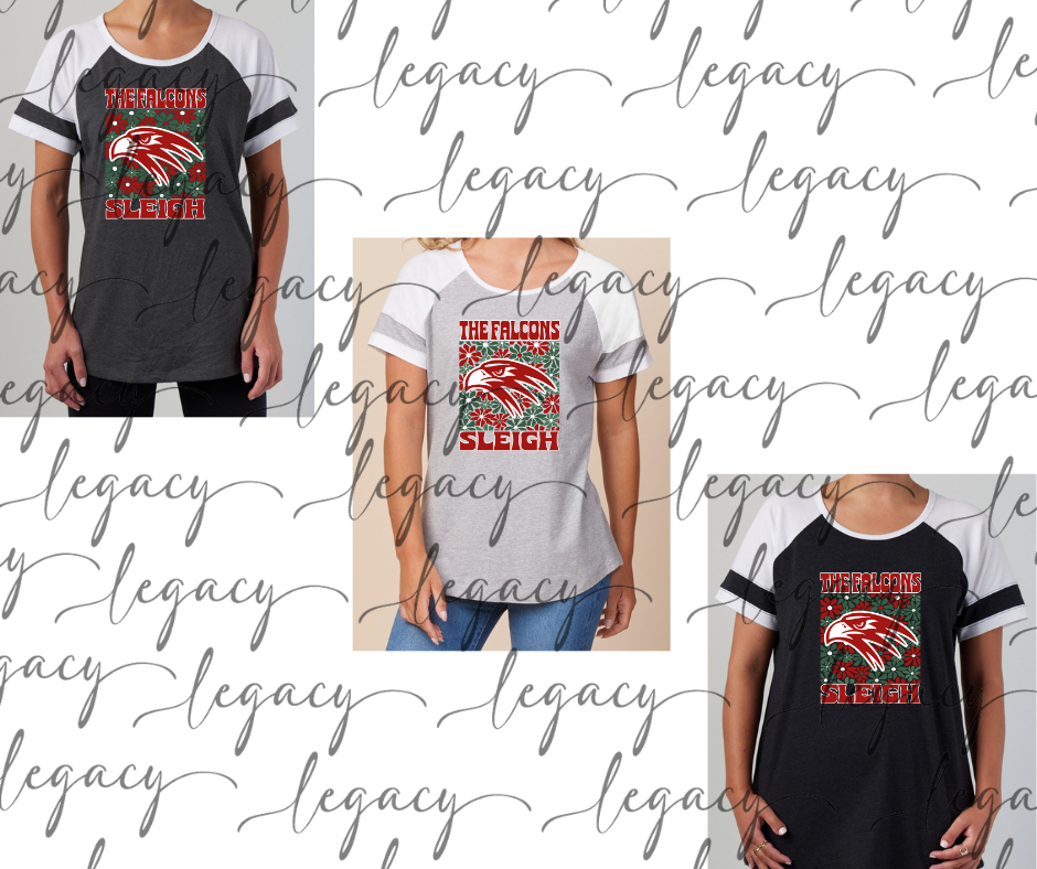 The Falcons Sleigh Colorblock Women's Tee Multi Color Options Holiday Magic