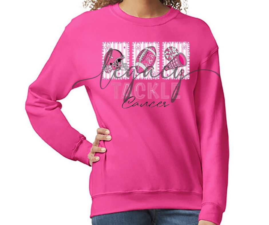 Tackle Cancer Cheer Football PINK Cotton/Poly Blend Top Options Pink Out Football 2025 Ogemaw Browns Falcon Football