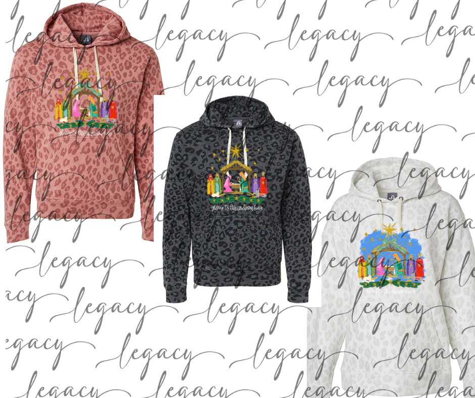 Nativity Scene Leopard Women's Hoodie Options Holiday Magic