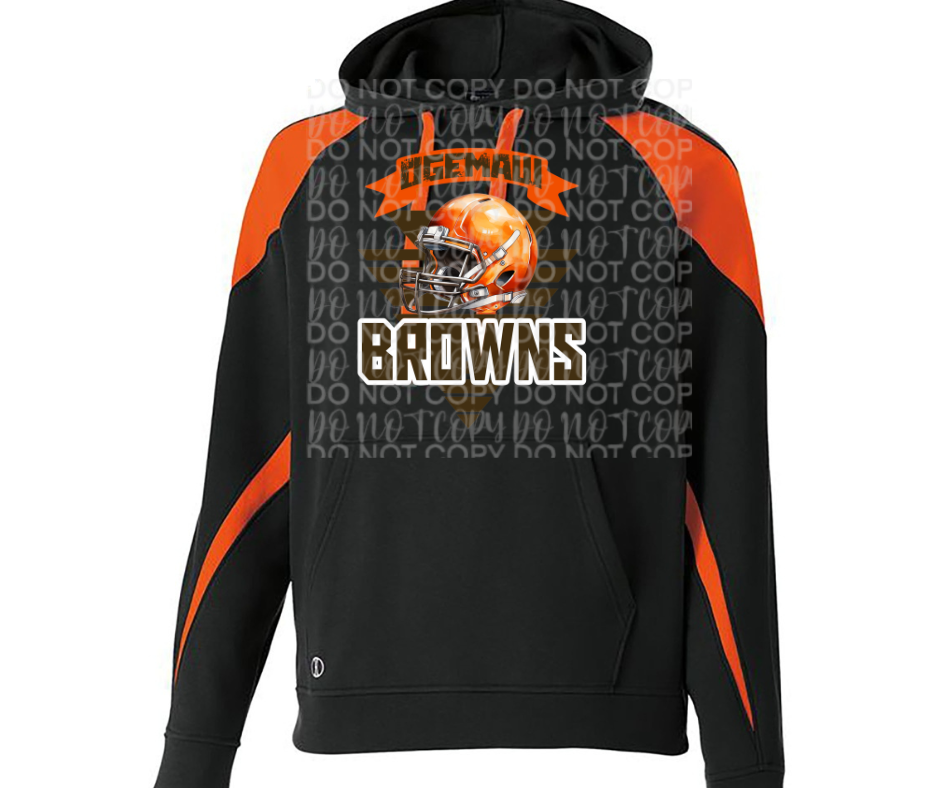 Ogemaw Browns 2025 Football Helmet Triangles Specialty Name Brand Hoodie Options