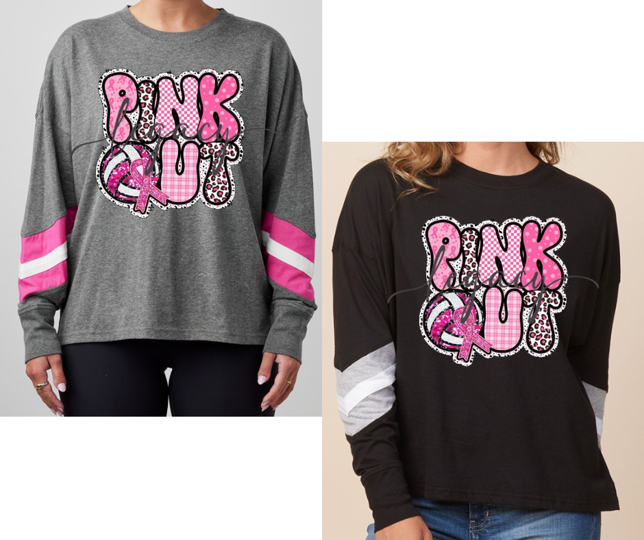Pink Out Volleyball Leo Long Sleeve Varsity Style Top